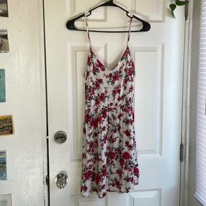 Tank babydoll white floral dress adjustable strap with stretch rouched back